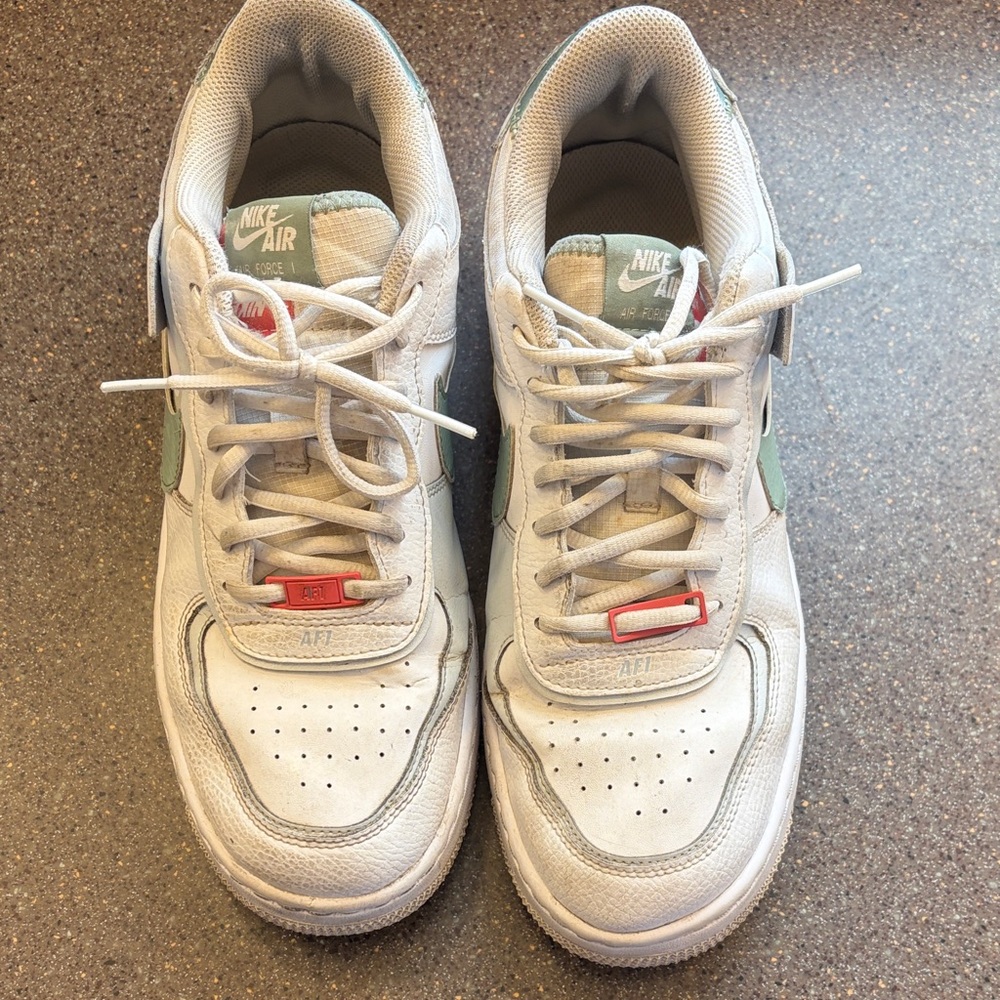 Nike Air Force 1 White and Mint Sneakers with pink Accents - Picture 5 of 12